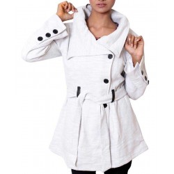 Ash Grey Button Up Ladies Fleece Long Coat